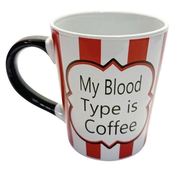 Tumbleweeds “My Blood Type Is Coffee” Red & White Striped 18oz XL Coffee Cup Mug - Picture 2 of 8